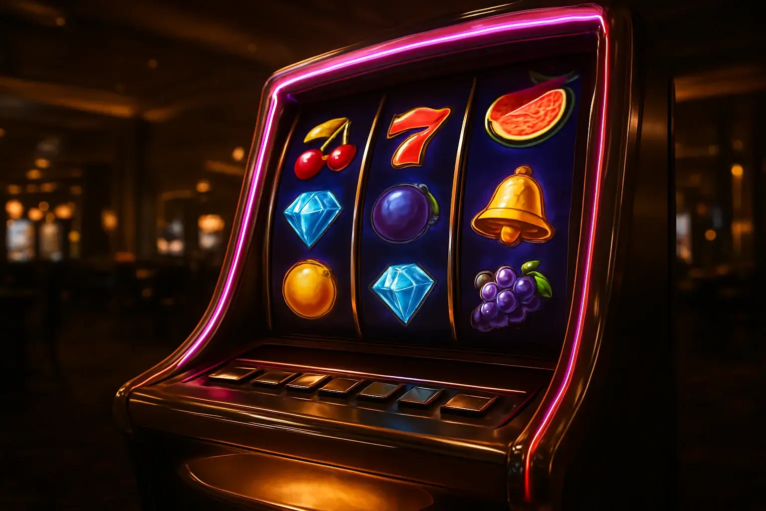 Premium slot machine with three vertical reels in luxury casino